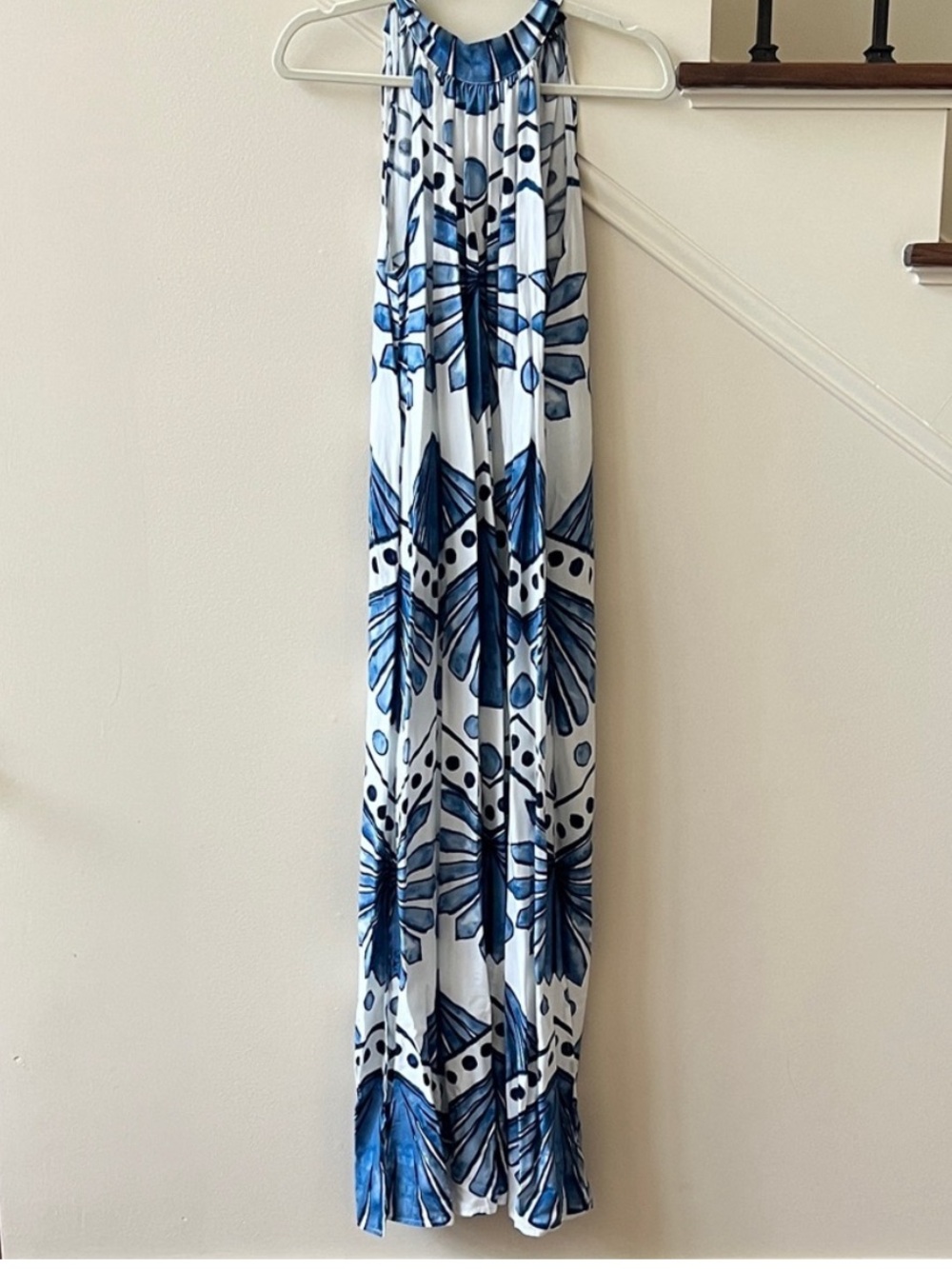 Blue & White Halter Maxi Dress